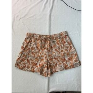 Anthropologie Bird Linen Blend Shorts XL Orange Tan Drawstring Elastic Waist